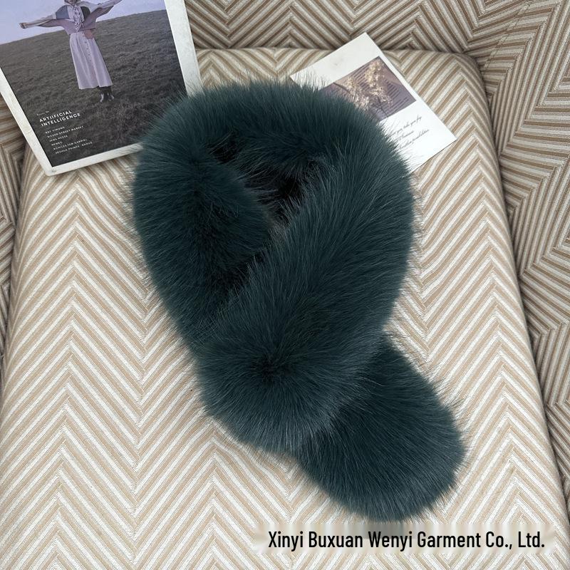 Double-Sided Faux Fox Fur Scarf: Thick, Warm, and Versatile Neck Warmer for Autumn and Winter.