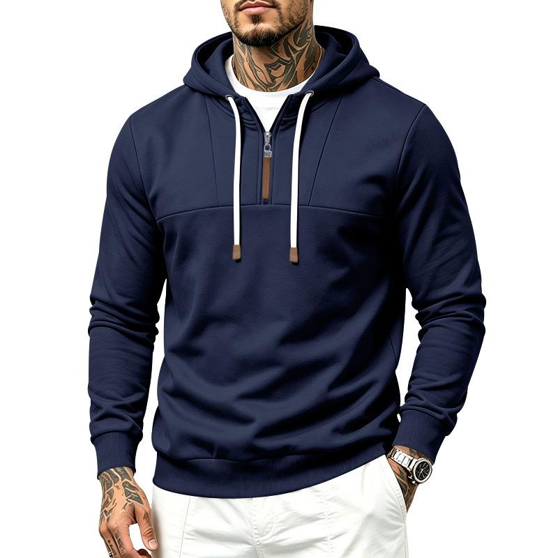 Men S Casual Half Zip Hooded Sweatshirt Basic Style European Size Autumn