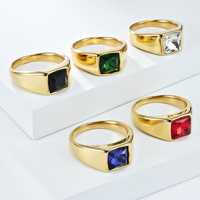Stainless Steel Shinny Zircon Square Gem Signet Ring for Men Vintage Wedding.Engagement Jewelry