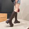 Winter Vintage Platform Woman Knight High Boots Concise Soft Leather Thick Sole Shoes Ladies Stretch Slim Modern Long Botas