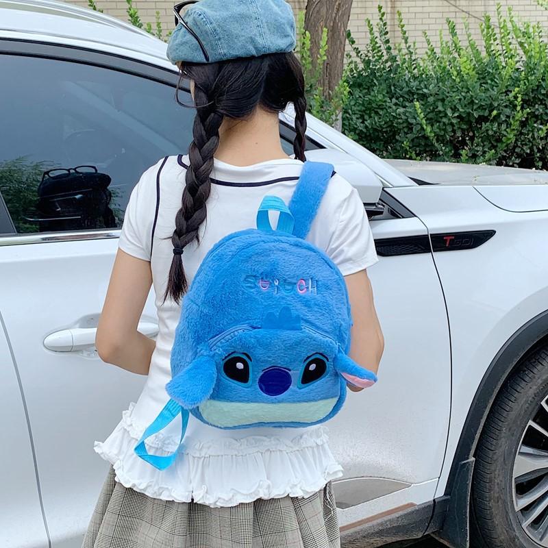 Schoolbag Autumn and Winter Plush Stitch Bag Girls Cute Cartoon Backpack Kindergarten Children's Leisure Creative Backpack