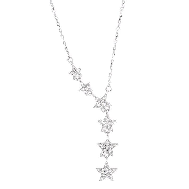 925 Sterling Silver Charming Star Pendant Necklace With Dazzling Cubic Zirconia Jewelry For Women Girls Gifts S -N456
