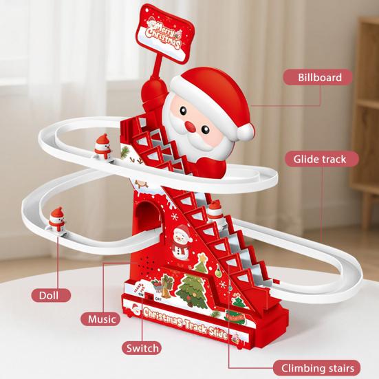Christmas Climbing Stairs Slide Toy with Music Light Toddlers Boys Girls Santa Claus Roller Coaster Sliding Race Track Toy with 3 Little Snowman