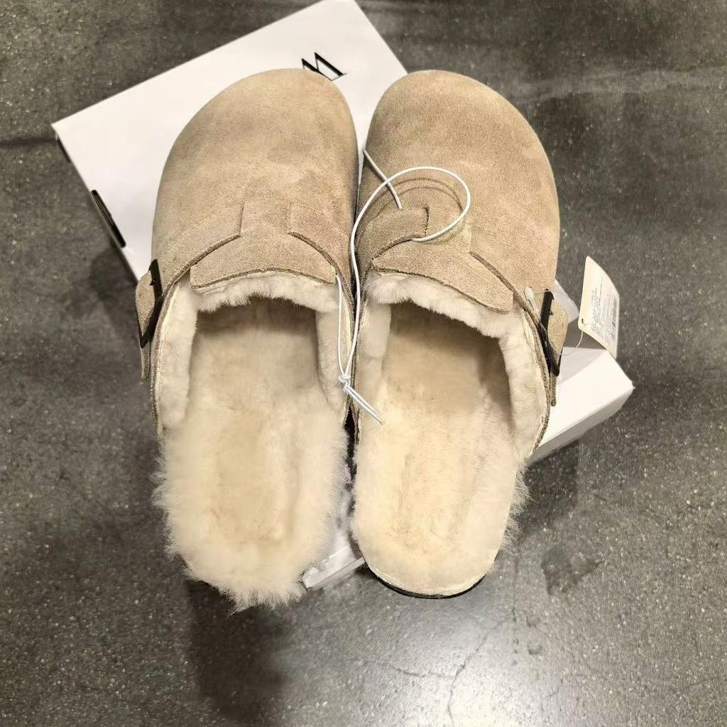 Fashion Comwarm Fur Lined Clogs for Women Men Winter Fuzzy Cork Slippers Fur Cork Mules Short Plush House Cork Shoes Winter Zuecos Mujer