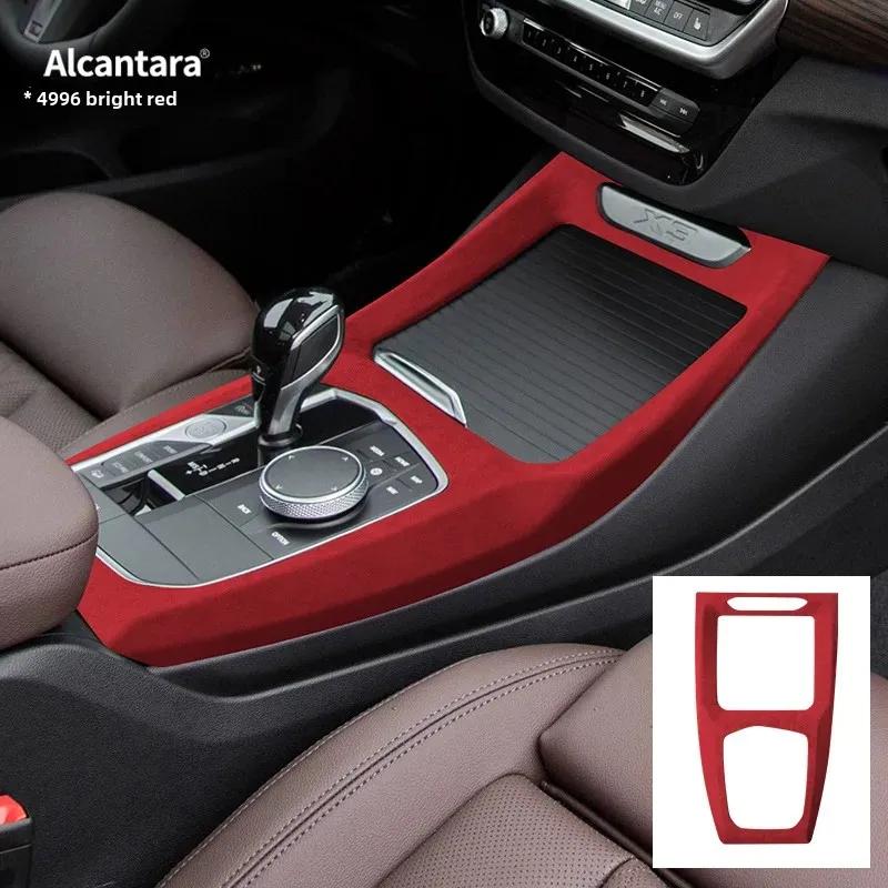 

For BMW iX3 X3 G01 G45 X4 G02 2024 2025 Car Center Gear Shifter Panel Cover Alcantara Suede Wrap Interior Accessories яскраво-червоного кольору