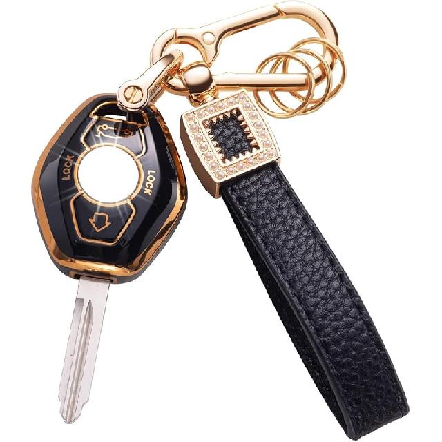 for Toyota Key Fob Cover with Leather Lanyard, Car Key Fob Case Compatible with 2018- Camry RAV4 Highlander Avalon C-HR Prius Corolla GT86 Smart Key