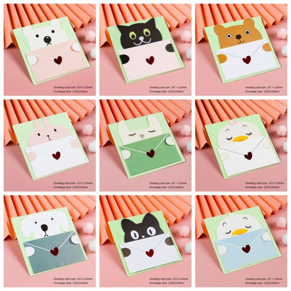 6PCS Bear Rabbit Blessing Thank Envelope Ins Cartoon Greeting Card Valentine's Day Gifts