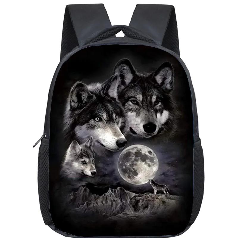 Kinderboekenrugzak Wolf Schooltassen voor Jongens Meisjes 3D Tijger Leeuw Rugzakken Kleuterschooltassen Huilende Dieren Waterdichte Mini Rugzak