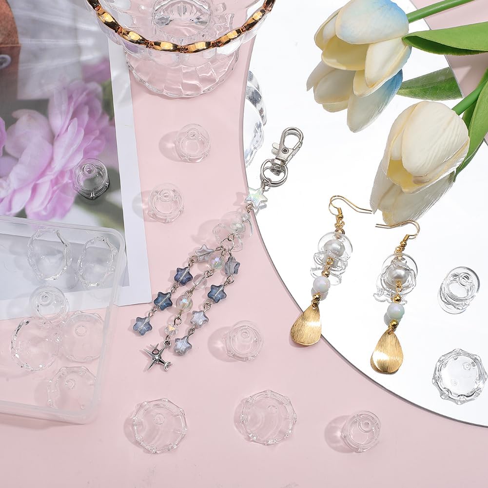 SUNNYCLUE 1 Box 20Pcs 2 Sizes Glass Flower Bead Caps Wind Chimes Beads Transparent Clear Jellyfish Trumpet Floral Wind Bell Loose Pendants for