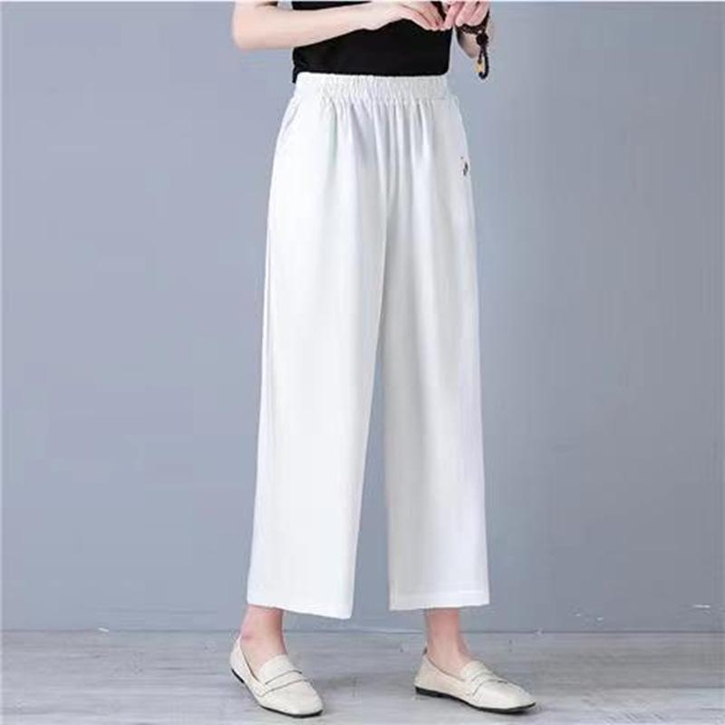 

Летние женские свободные хлопковые и льняные брюки больших размеров, прямые эластичные повседневные широкие брюки с высокой талией и высокой талией 5XL белый