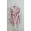Women Elegant High Waist Tied Printed Long Sleeve A Line Short Dress