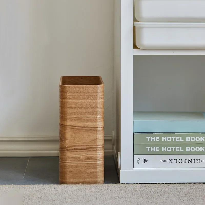 Cestino per la spazzatura in stile nordico giapponese cestino in legno massello scatola portaoggetti in legno per la casa cestino creativo per camera da letto soggiorno cucina