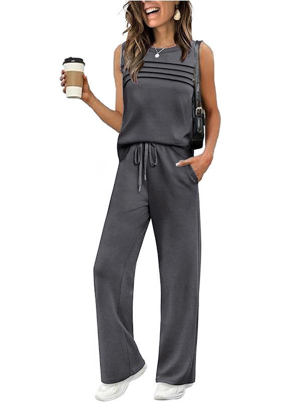 Spring/Summer 2026 Women's Two-Piece Casual Pleated Vest Set
