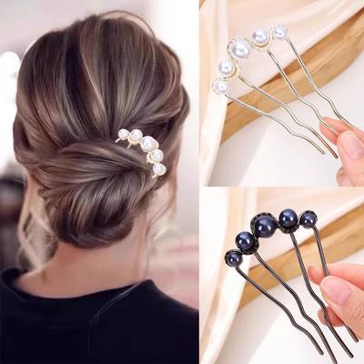 Schwarze Perle U-förmige Haargabelspange Frauen Mädchen Haarnadel Kämme Messy Bun Haarnadeln Spange Seitenkämme Hochsteckfrisur Stäbe Haaraccessoires