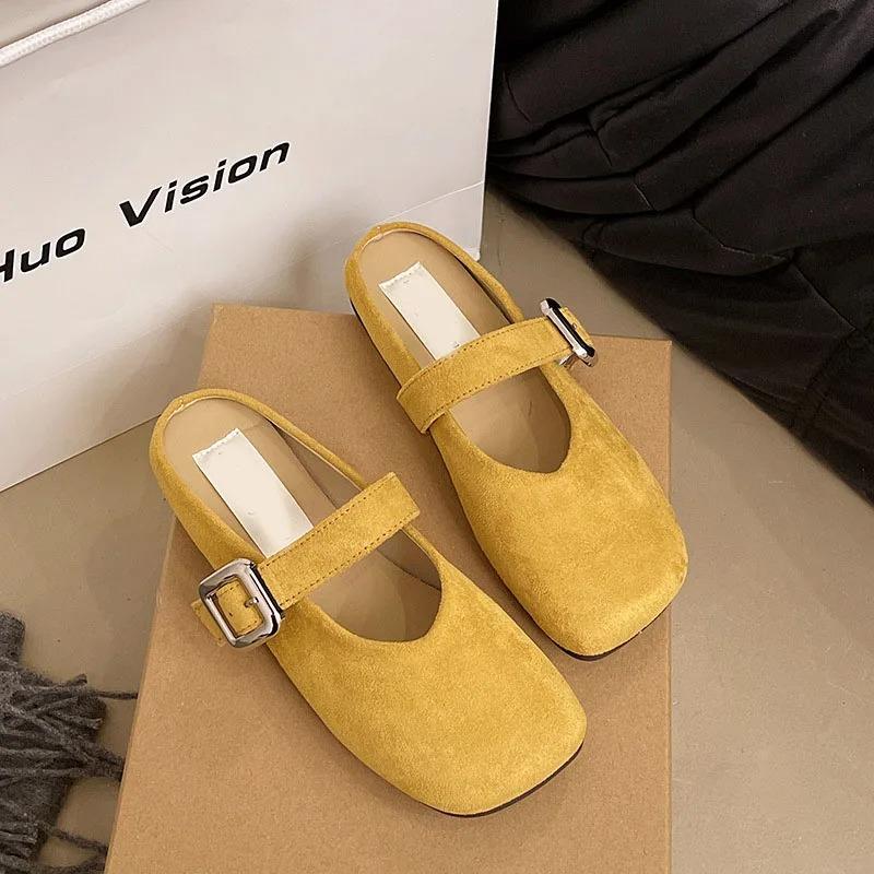 Women's Mules Slippers Square Toe Design Baotou Half Slippers Fashion Casual Walking Flat Bottom Slippers for Women Mules Slides