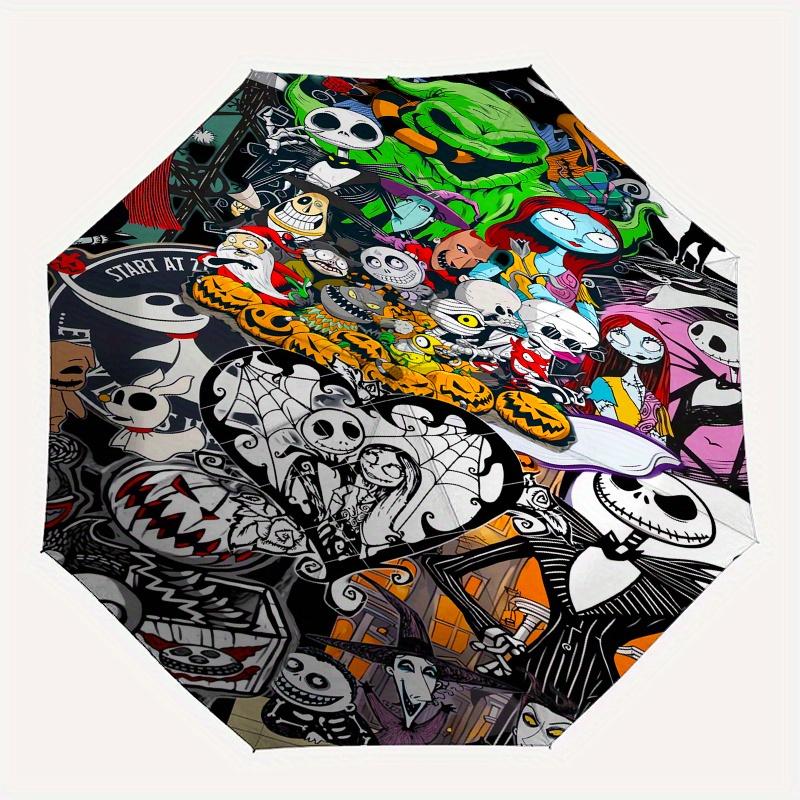 Nightmare Before Christmas Themed Automatic Opening and Closing Folding Umbrella, Reinforced 8 Ribs, Compact Travel Design, Fashionable Fold
