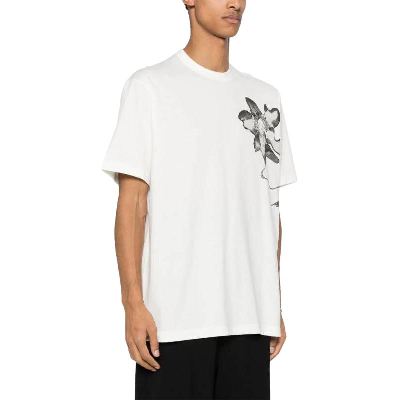 Y-3 Floral Print Crew Neck Short Sleeve T-Shirt Men Tops White IV7737