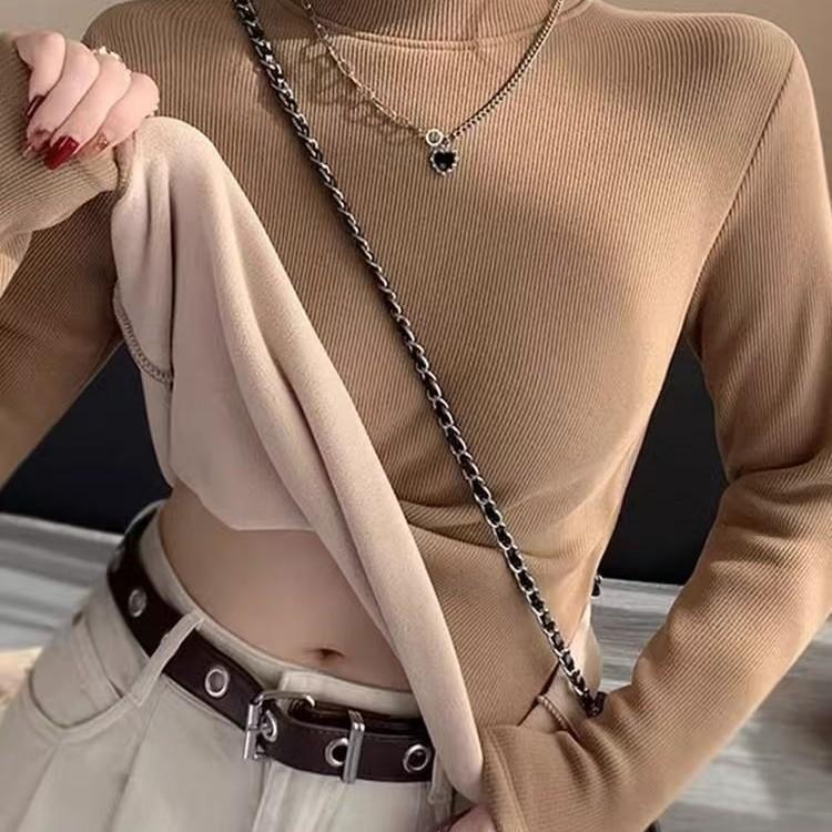 Velvet-Enhanced Semi-High Neck Women s Winter Long Sleeve Top XL (120-140 lbs, order larger)