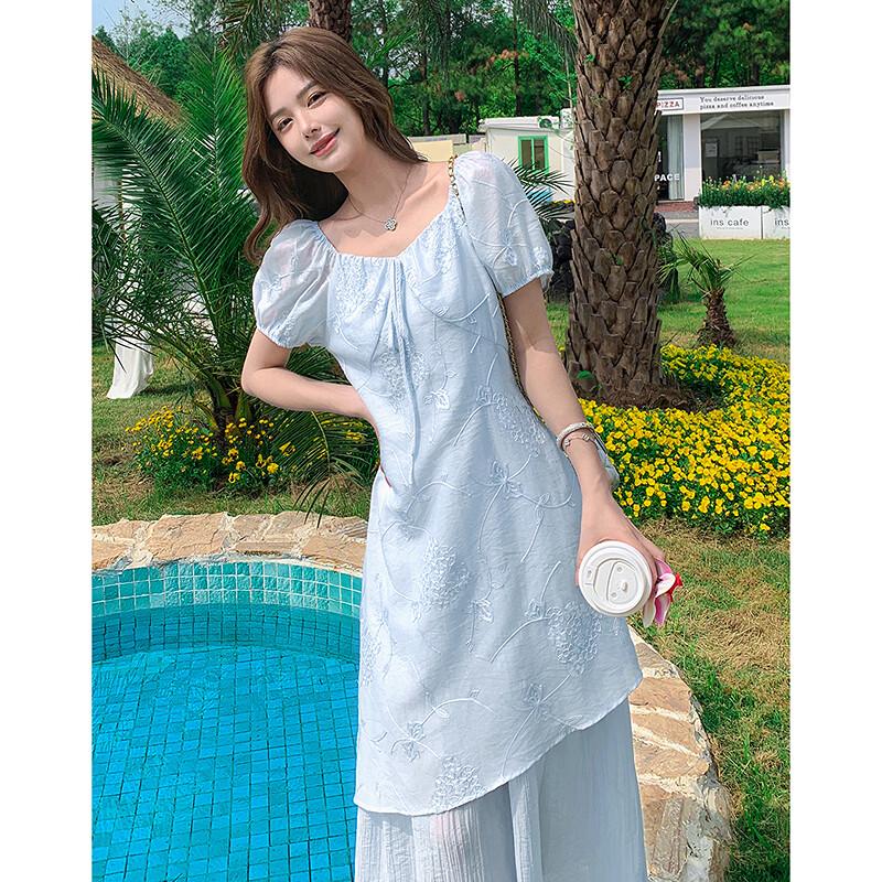 Summer Elegant Embroidered A-Line Dress with Double-Layer Hem