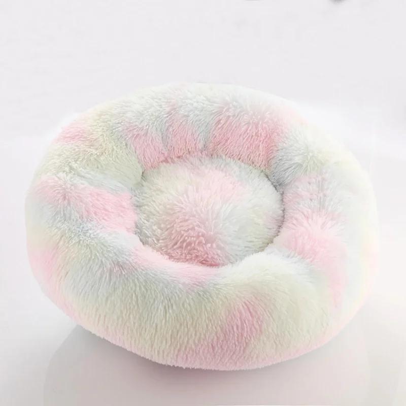 40-100cm Round Cat Bed Pet Bed Kennel Non-Slip Winter Warm Dog Kennel Sleeping Long Plush Soft Puppy Cushion Mat Cat Supplies