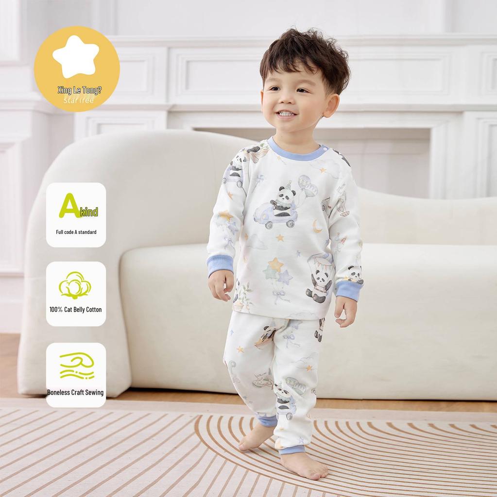 Kids' Cotton Autumn/Winter Set: Warm Long Sleeve Base Layer & Pants for Babies 0-6 Years