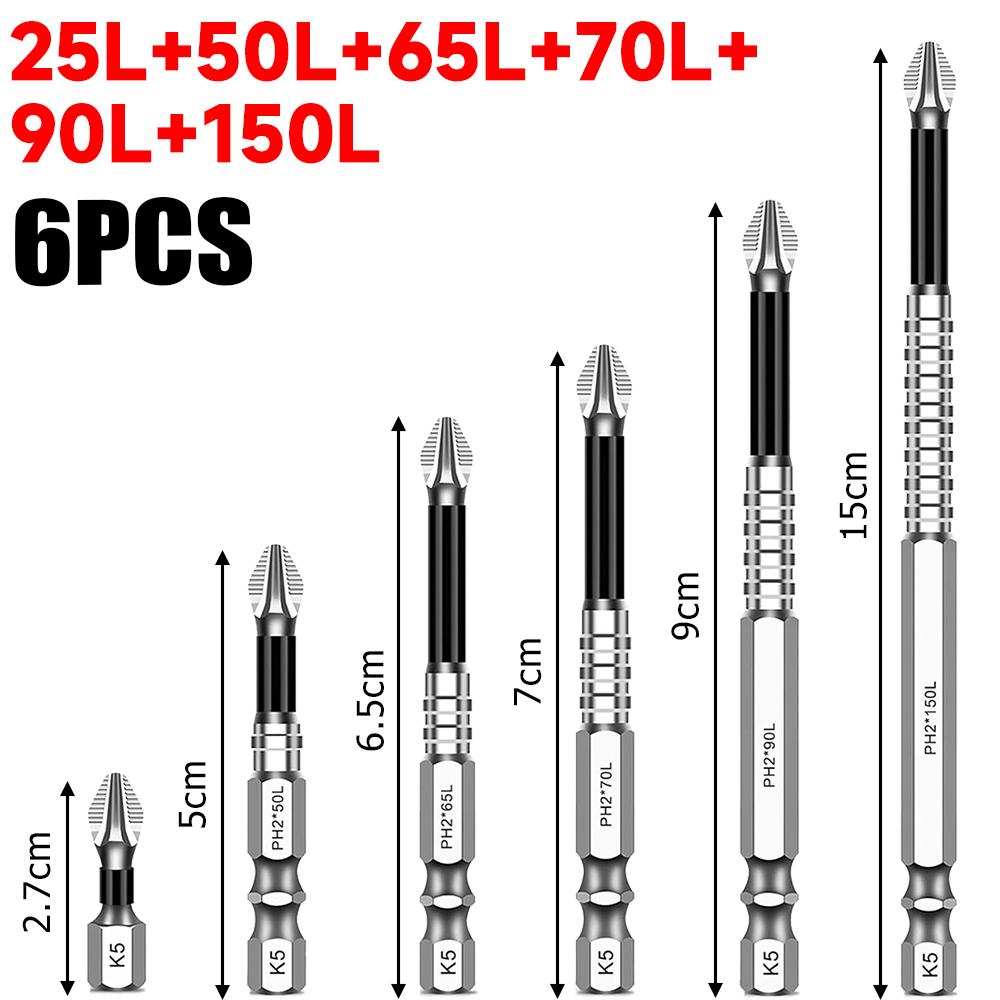 Strong Magnetic Screwdriver Drill Bit Set K5 Non-slip Alloy Steel Cross Head Electric Screwdriver Tips Impact Resistant Bits
