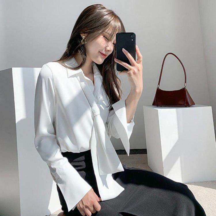 Blusa Mujer Moda Verano  Elegante Blusa Femenina Manga Larga Top Chic Blanco S