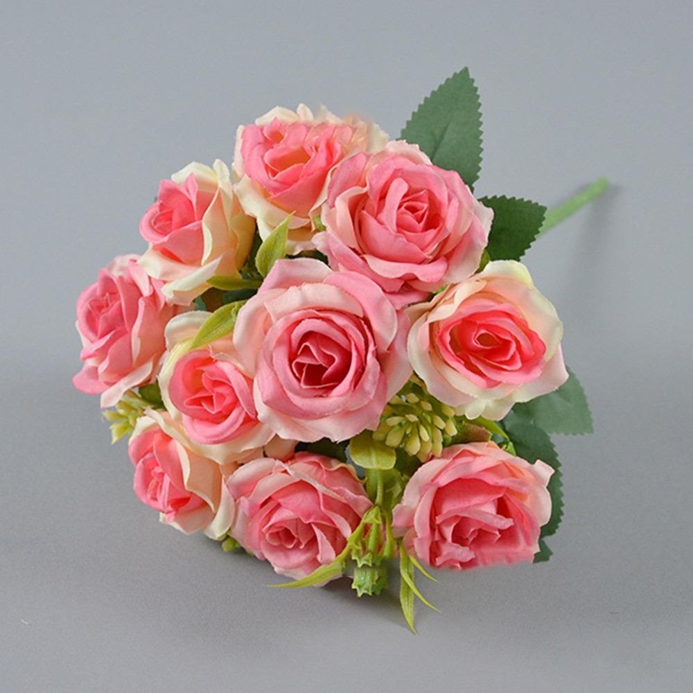 Silk Artificial Rose Bouquet 10 Heads Artificial Flowers  Wedding Decoration Flowers