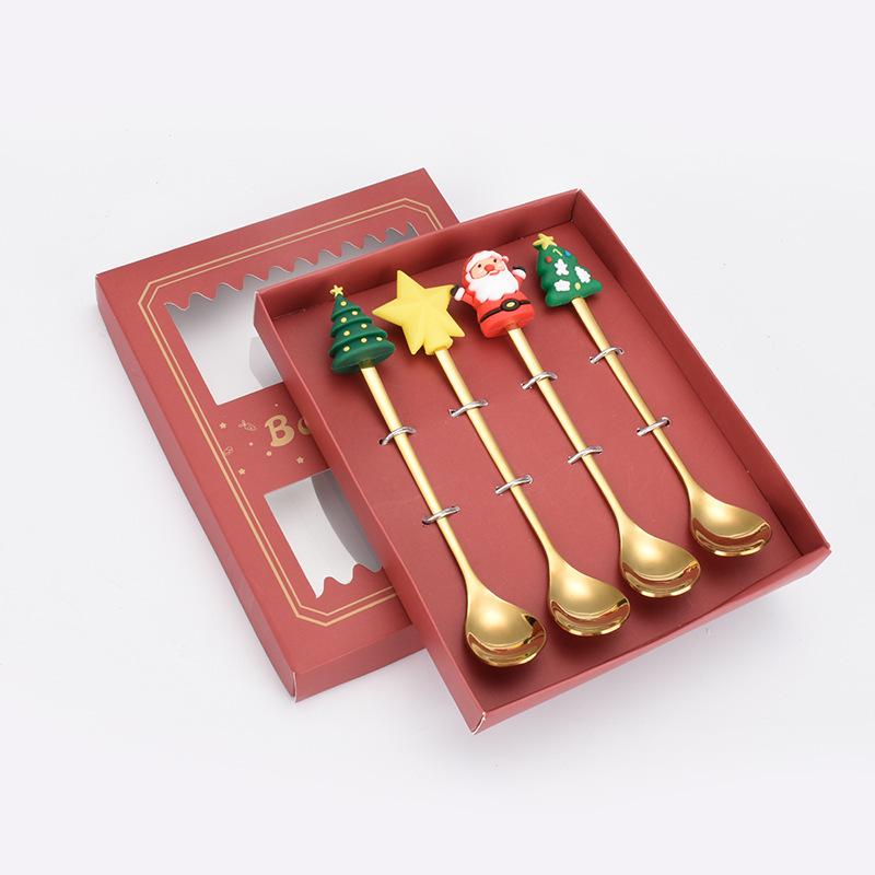 Cartoon Christmas Tree Stainless Steel Dessert Cutlery Set: Cute Fruit Fork & Spoon Gift
