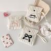 Stylish Cotton Polyester Period Essential Bag With Decorative Bows Design Compact Cosmetic Organizer For Women Girls