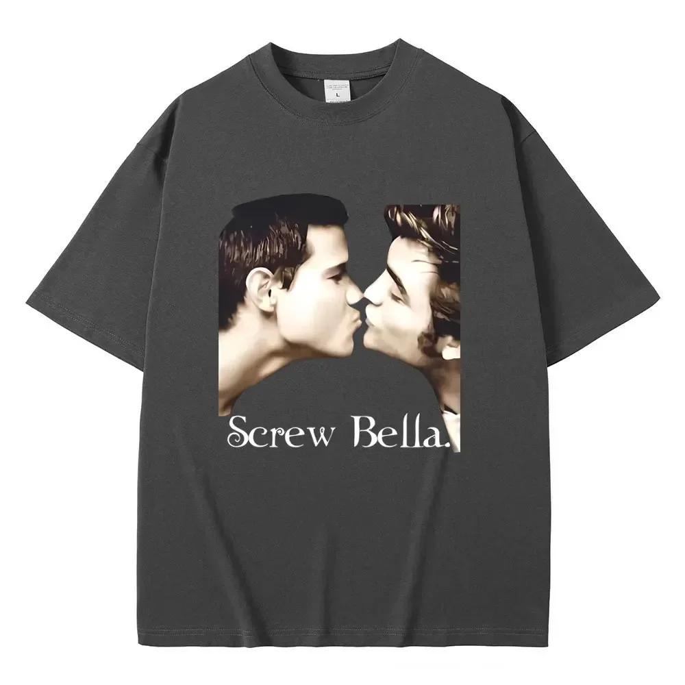 Movie Series Twilight Jacob And Edward Cullen Screw Bella Funny Meme Tshirt Unisex Wounisex Casual Cotton Oversized T Shirts Black