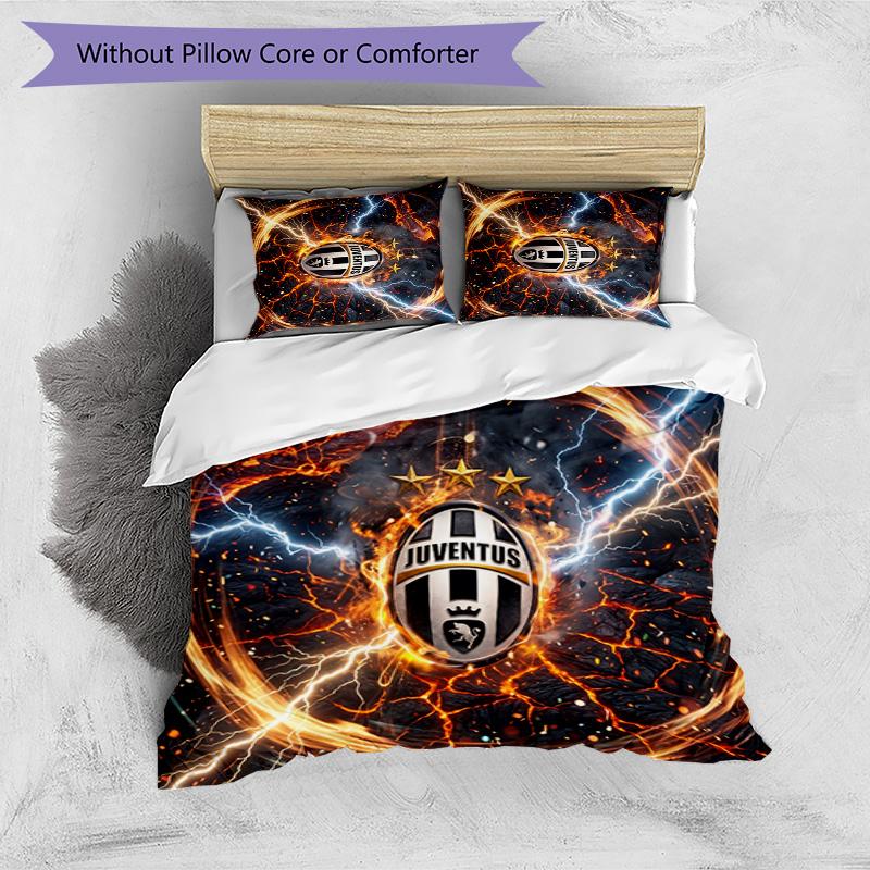 Juventus FC Pattern Printed 3PCS Bedding Set Soft Skin-Friendly Washable Duvet Cover & Pillowcases Set All Season Bedroom