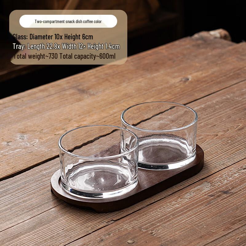 Minimalist Bamboo & Glass Divided Serving Plate 1 Set