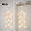 New Year Festive Atmosphere Light LED Christmas Window Star Decoration, Battery Operated Hanging Warm Non Punching Wall Ornament Lighted Shaped