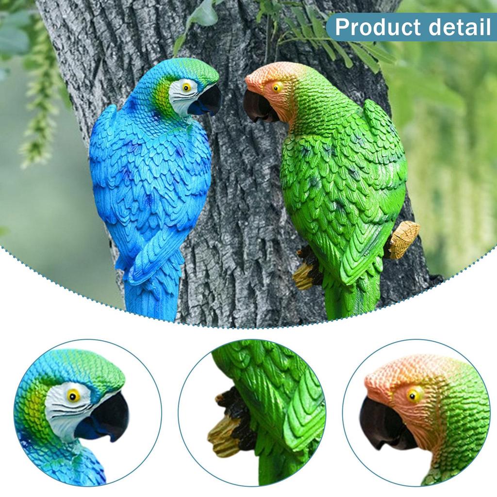 2 Pieces Parrot Figurines Wall Tree Decoration Weatherproof Animal Bird Sculptures for Patio Backyard Lawn Courtyard Balcony