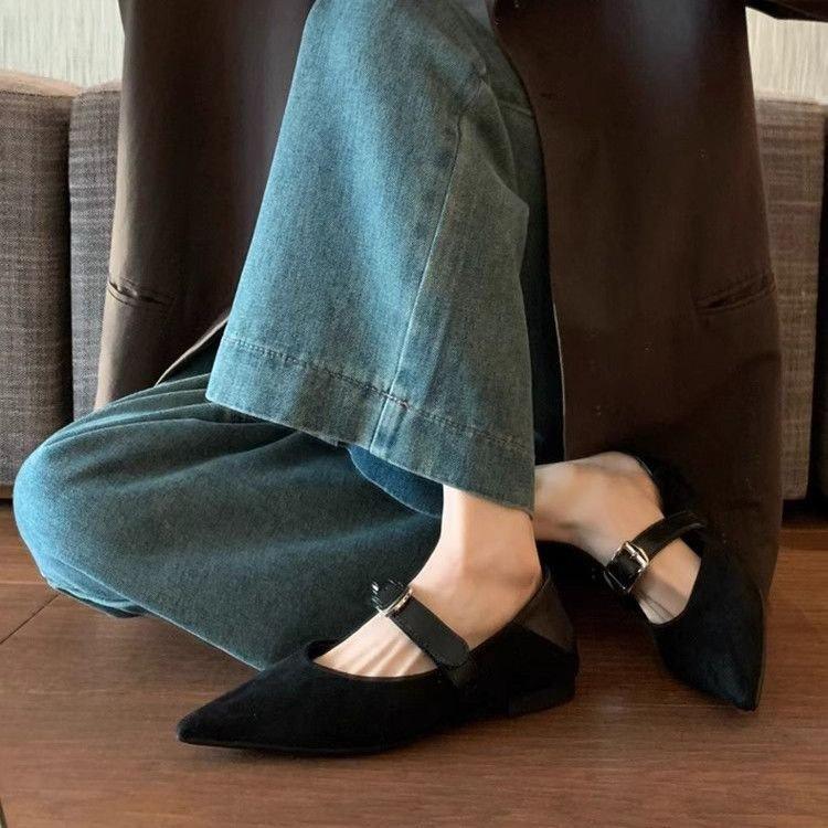 Temperament retro leopard print single shoes spring new low heel shallow mouth pointed one-word buckle with Mary Jane