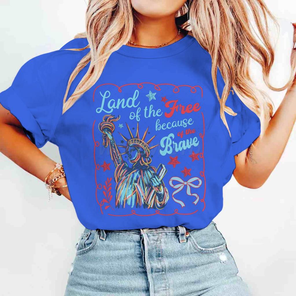 Terra dei Liberi Grazie ai Coraggiosi Magliette Maglietta del 4 Luglio Manica Corta Divertente Casual Top Estivi Abbigliamento Donna