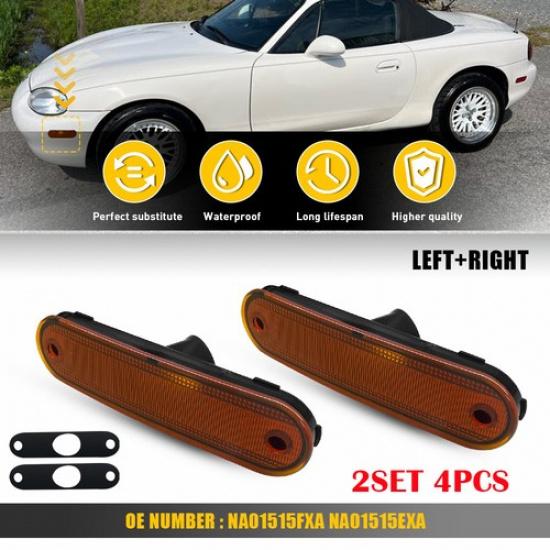4PC Amber Left + Right Side Marker Light NA01515EXA For 1990-05 Mazda Miata MX-5