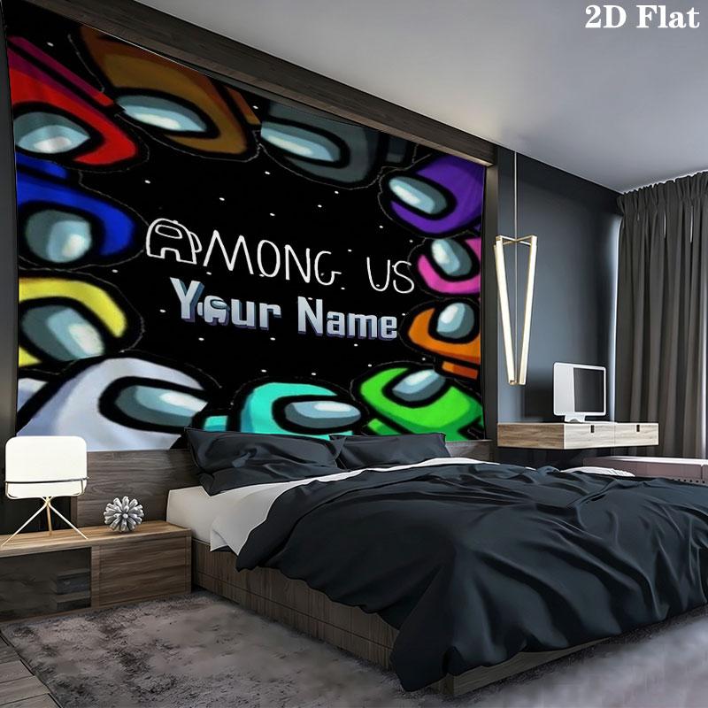 Among Us Custom Name Wall Tapestry Aesthetic Wall Hanging Printed Fabric Blanket Decorative Tapestries for Bedroom Living Room Home Decor