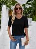 Women's V-Neck Short Sleeve Blouse with Button Cuff, Casual Solid Color Top for Daily Wear