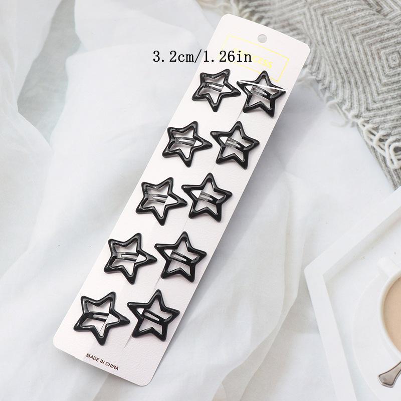 10-Piece Black Enamel Hair Clip Set for Women - Simple Forehead Stray Hair and Bangs Side Clips