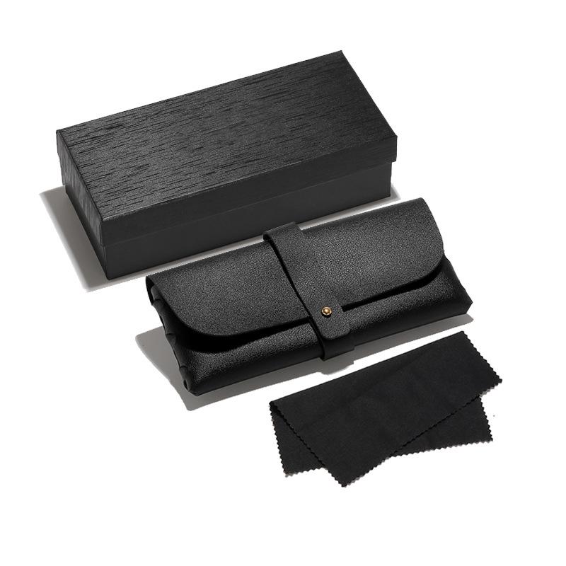 Luxury Black & White Eyeglass and Sunglasses Case Set with Leather Soft Pouch