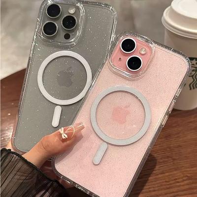 Suitable for Apple 15promax Phone Case, Acrylic Transparent Fine Glitter, IPhone13 Magnetic Attraction, 14 Fully Wrapped Hard Shell