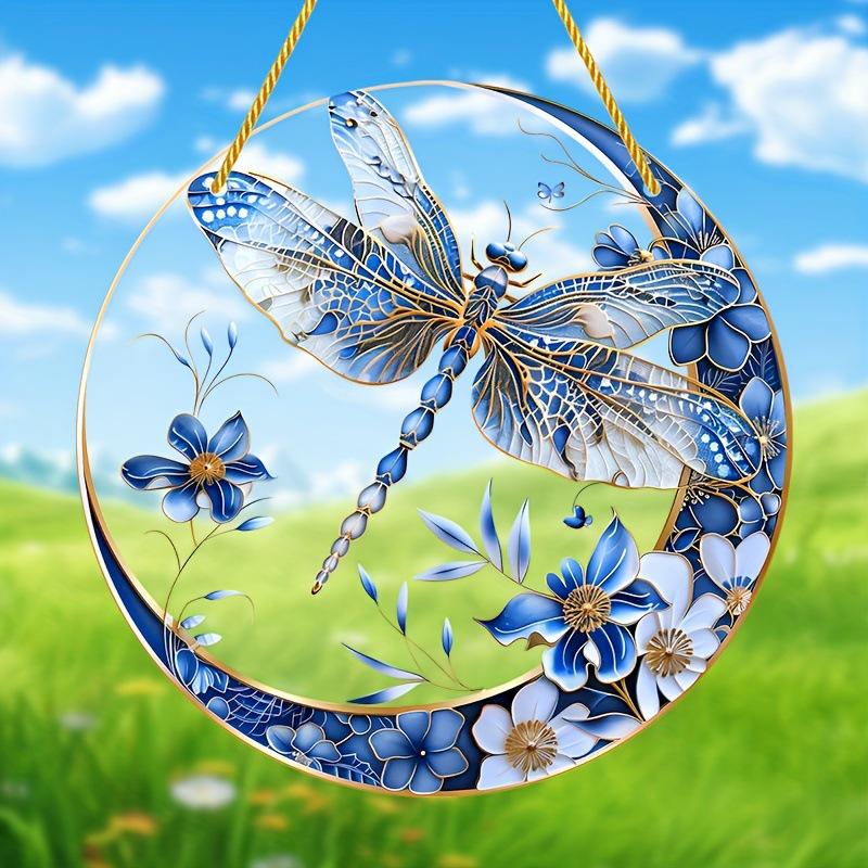 Blue & White Porcelain Dragonfly Sun Catcher: Ideal Garden Decor or Gift
