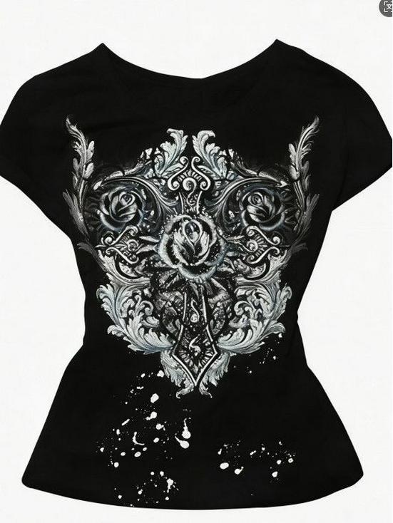 2025 Y2K Vintage Cross Print Short Sleeve T-shirt - Retro Hot Girl Fashion