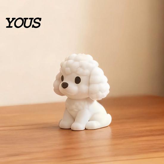 Vit Pudel Dekor 3D-printad Figur, Söt Mini Nallehund Skrivbords med Nordisk Heminredning Matt, Minimalistisk Bordsdekoration för