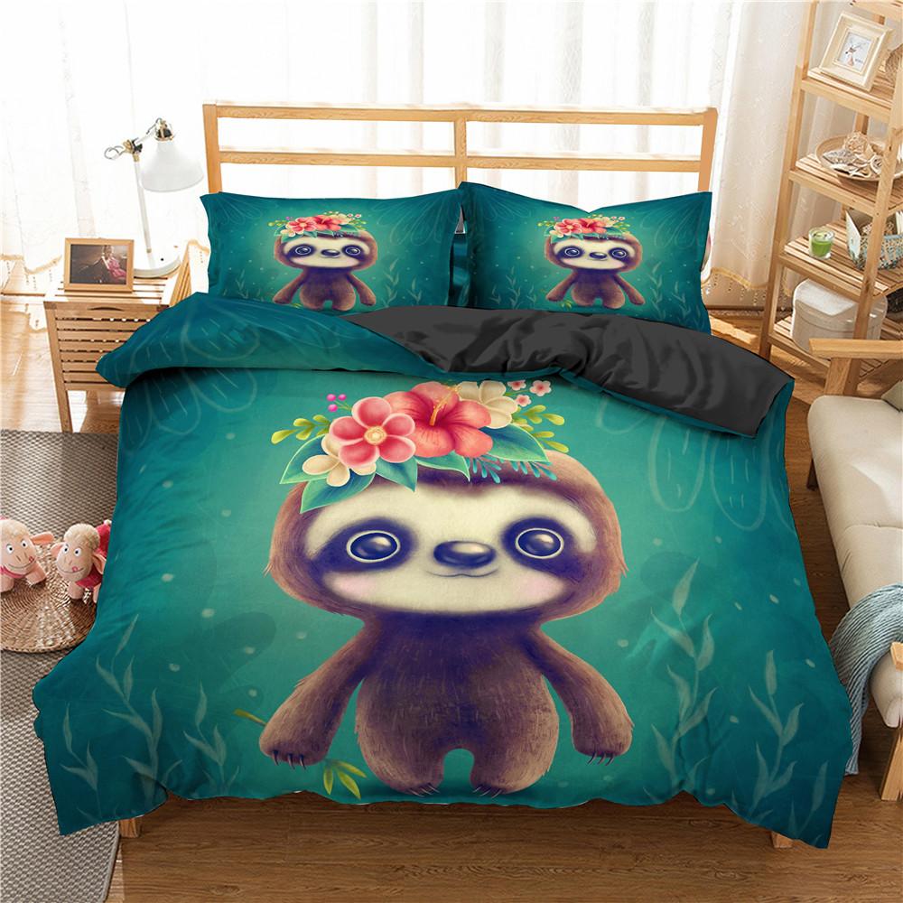 Cartoon Sloth Bedding Set For Bedroom Home Manga Style Sloth Print Duvet Cover Lazy Sleeping Australian Animal Soft Quilt Cover