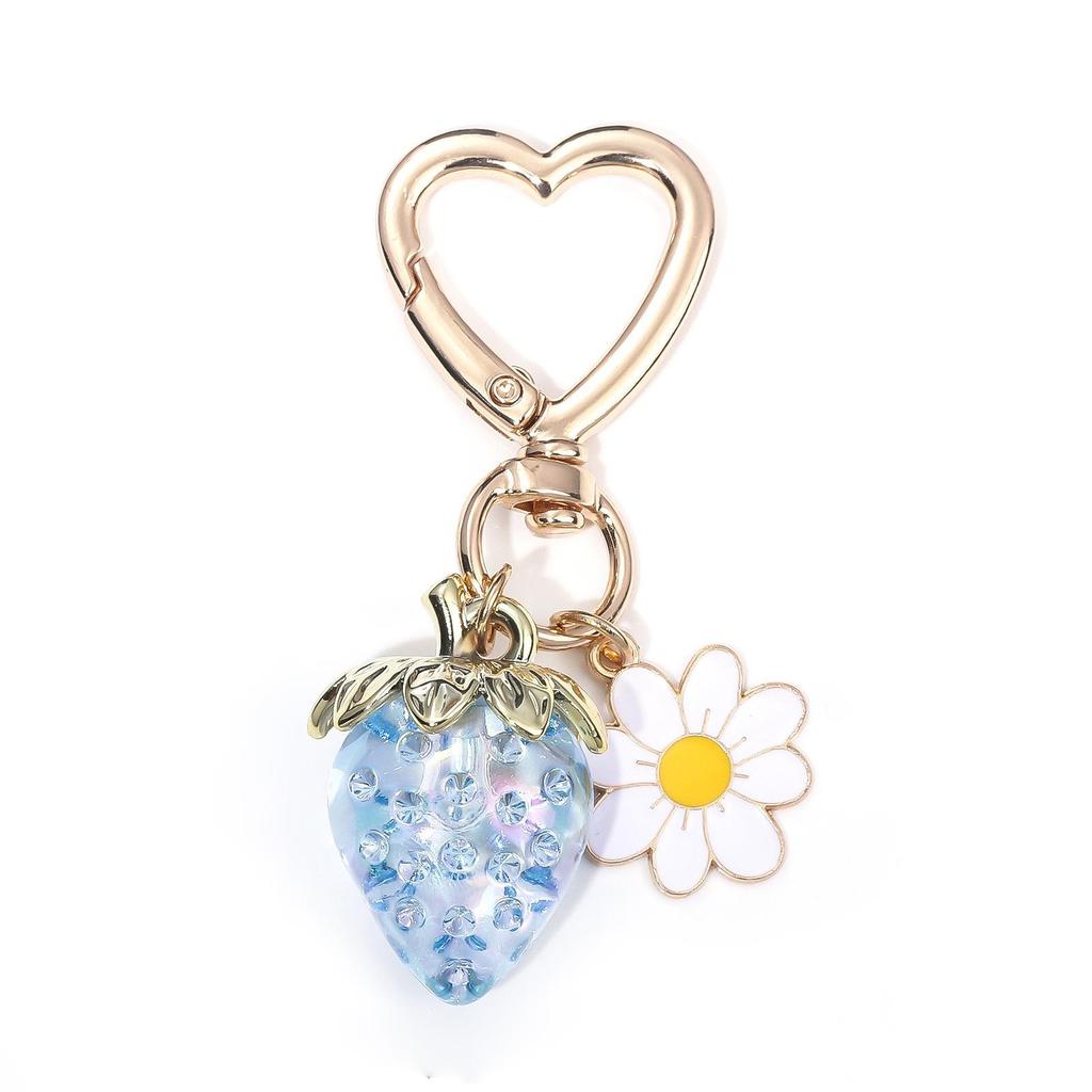 Peach Heart Strawberry Flower Keychain - Heart-Shaped Bag or Car Pendant