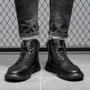 Men's Boots Black Genuine Leather Business Short Boots New Winter  British Fashion Plush Flat Shoes Trend Casual Shoes Soft