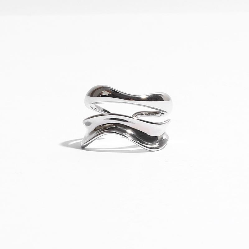 

Nohara Aoi Fashion Blogger Silver Wave Open Ring for Women Adjustable Open